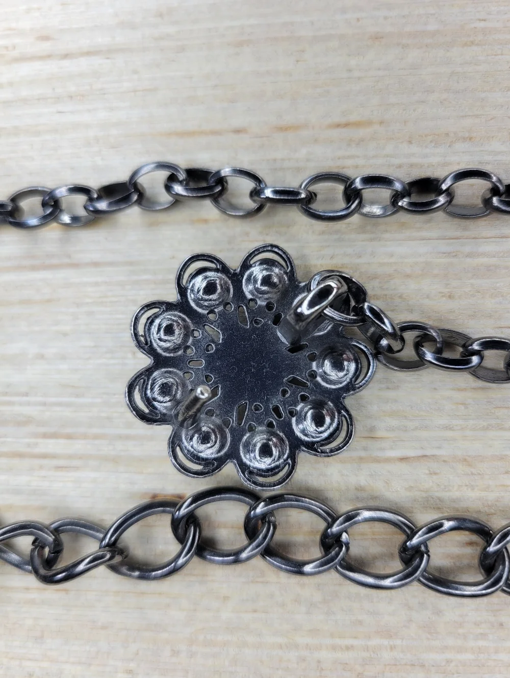 Gunmetal Chain Belt Floral Rhinestone Women OS Adjustable Whimsigoth Y2K Goth
